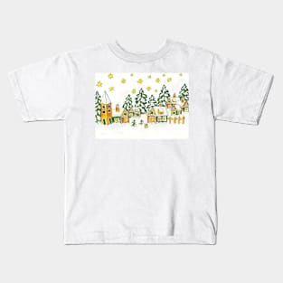 Winter landscape with green houses Kids T-Shirt